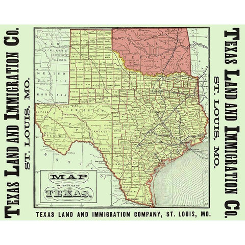 Texas - Texas Land and Immigration 1876 White Modern Wood Framed Art Print by Texas Land and Immigration