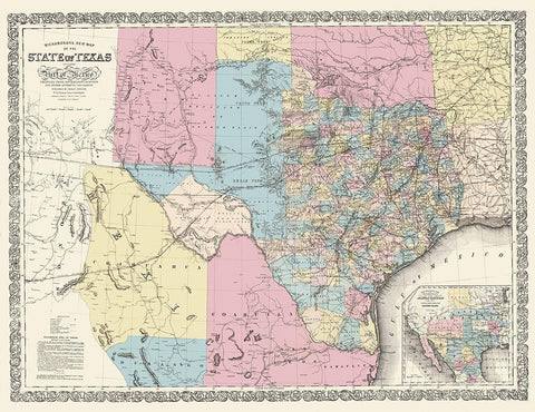 Texas and Part of Mexico - Desilver 1861 Black Ornate Wood Framed Art Print with Double Matting by Desilver