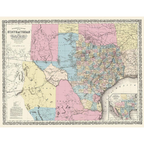 Texas and Part of Mexico - Desilver 1861 Black Modern Wood Framed Art Print by Desilver