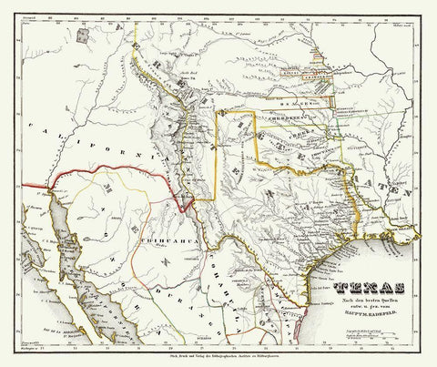 Texas and Surrounding Territories - Radefeld 1846 White Modern Wood Framed Art Print with Double Matting by Radefeld
