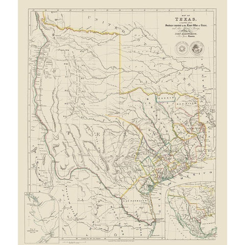 Texas and Surrounding Territories - Arrowsmith Gold Ornate Wood Framed Art Print with Double Matting by Arrowsmith