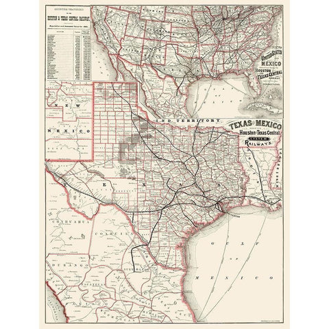 Houston and Texas Central Railways 1880 White Modern Wood Framed Art Print by Rand McNally
