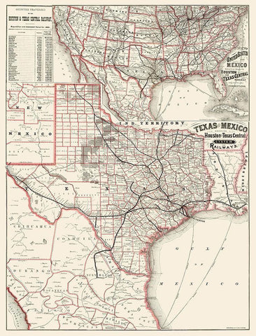 Houston and Texas Central Railways 1880 White Modern Wood Framed Art Print with Double Matting by Rand McNally