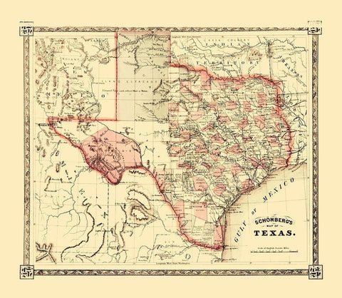 Texas - Schonberg 1867 White Modern Wood Framed Art Print with Double Matting by Schonberg