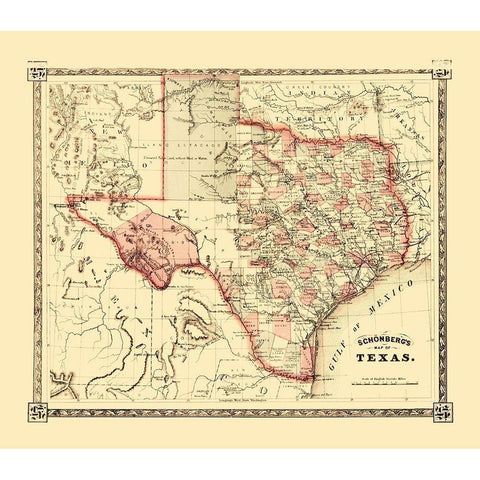 Texas - Schonberg 1867 White Modern Wood Framed Art Print by Schonberg