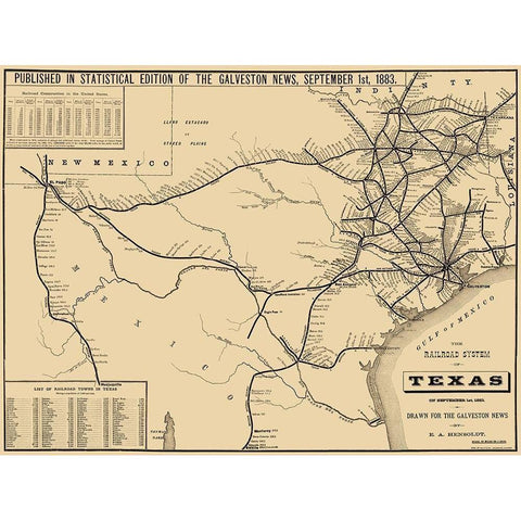 Texas Railroad System - Hensoldt 1883 Black Modern Wood Framed Art Print by Hensoldt