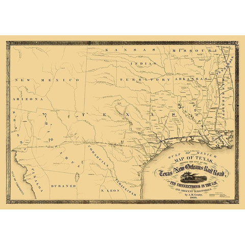 Texas and New Orleans Railroad - Gentry 1860 Black Modern Wood Framed Art Print by Gentry