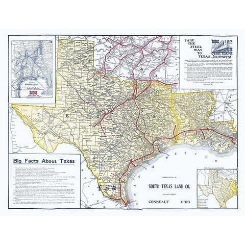 Frisco Lines - South Texas Land 1911 White Modern Wood Framed Art Print by South Texas Land