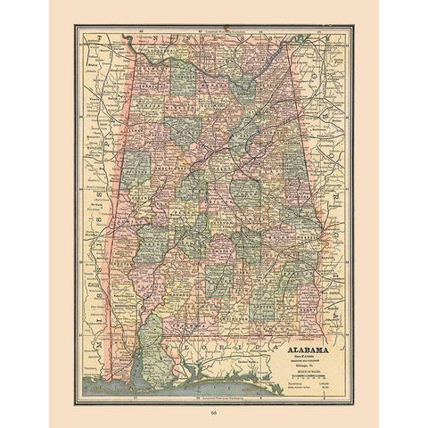 Alabama, United States - Cram 1888 Gold Ornate Wood Framed Art Print with Double Matting by Cram