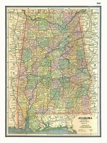 Alabama - Johnson 1888 White Modern Wood Framed Art Print with Double Matting by Johnson