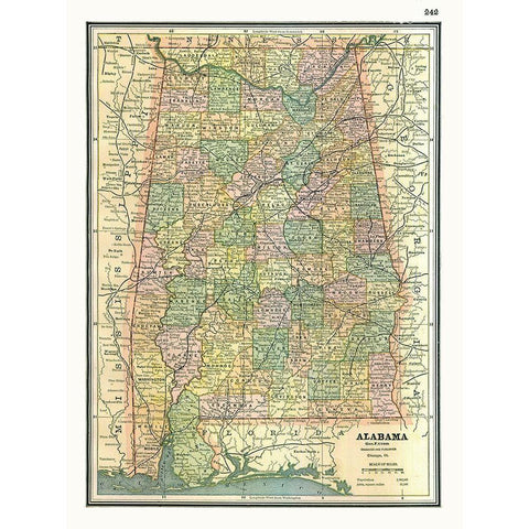 Alabama - Johnson 1888 Gold Ornate Wood Framed Art Print with Double Matting by Johnson