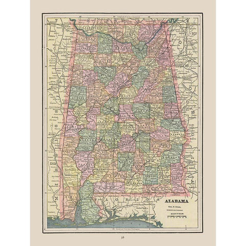 Alabama - Cram 1892 Black Modern Wood Framed Art Print with Double Matting by Cram