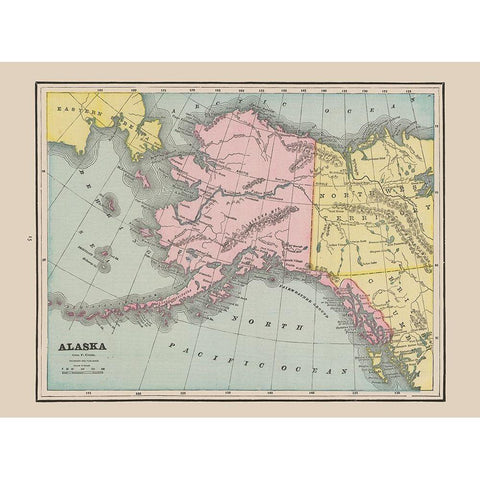 Alaska - Cram 1892 Black Modern Wood Framed Art Print with Double Matting by Cram