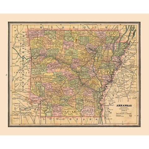 Arkansas, United States - Cram 1888 Gold Ornate Wood Framed Art Print with Double Matting by Cram