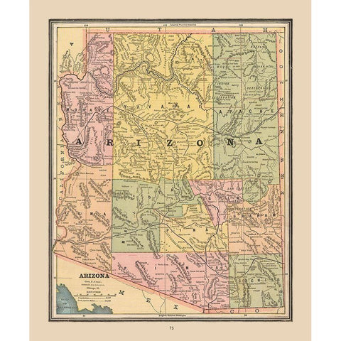 Arizona, United States - Cram 1888 White Modern Wood Framed Art Print by Cram