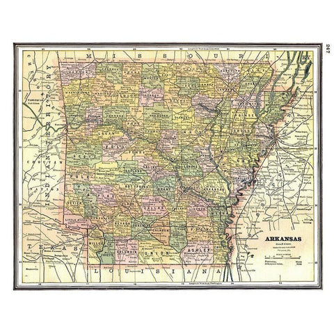 Arkansas - Johnson 1888 Gold Ornate Wood Framed Art Print with Double Matting by Johnson