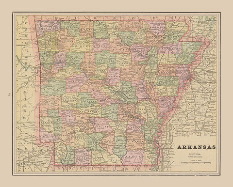 Arkansas - Cram 1892 White Modern Wood Framed Art Print with Double Matting by Cram