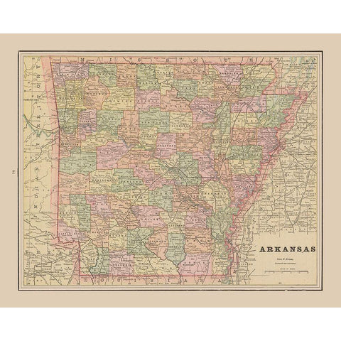 Arkansas - Cram 1892 Gold Ornate Wood Framed Art Print with Double Matting by Cram