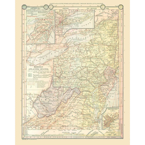 Middle Atlantic States - Monteith 1882 Black Modern Wood Framed Art Print by Monteith