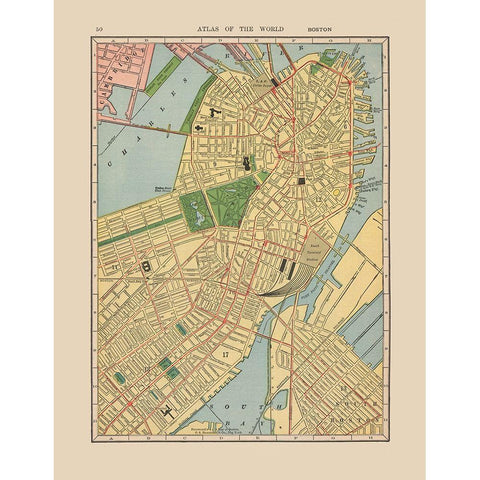 Boston  Massachusetts - Hammond 1910 Gold Ornate Wood Framed Art Print with Double Matting by Hammond