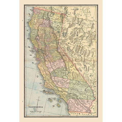 California, United States - Cram 1888 Black Modern Wood Framed Art Print with Double Matting by Cram