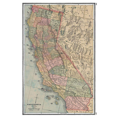 California - Johnson 1888 Gold Ornate Wood Framed Art Print with Double Matting by Johnson