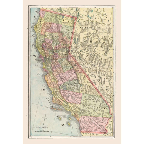 California - Cram 1892 Gold Ornate Wood Framed Art Print with Double Matting by Cram