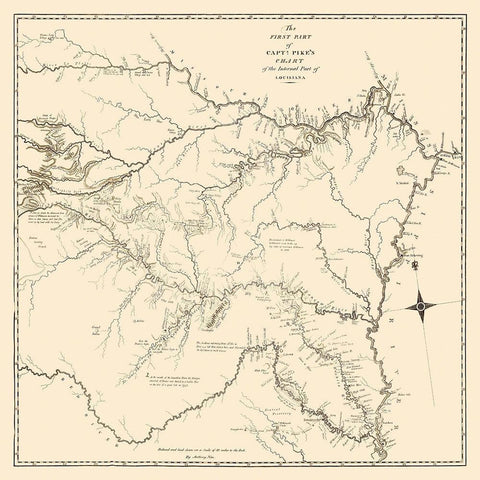 Louisiana Purchase, Capt Pikes Chart 1 - Nau 1810 White Modern Wood Framed Art Print with Double Matting by Nau