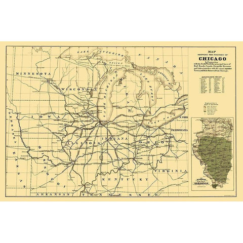Chicago Railroads - Mendel 1850 White Modern Wood Framed Art Print by Mendel