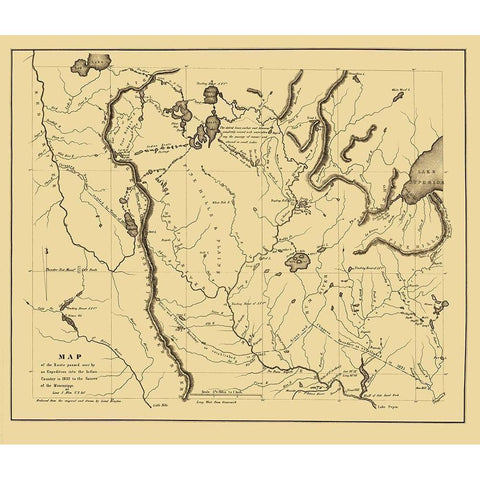 Indian Country Expedition Central US 1832 Black Modern Wood Framed Art Print with Double Matting by Schoolcraft