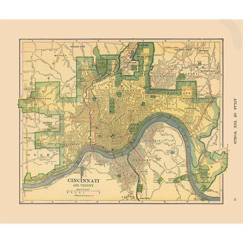 Cincinnati  Ohio - Hammond 1910 Gold Ornate Wood Framed Art Print with Double Matting by Hammond