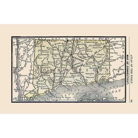 Connecticut - Alden 1886 Gold Ornate Wood Framed Art Print with Double Matting by Alden