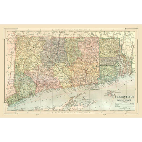 Connecticut, Rhode Island  - Monteith 1882 Black Modern Wood Framed Art Print by Monteith