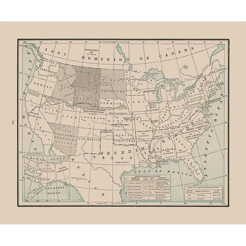 States after Civil War - Cram 1892 Black Modern Wood Framed Art Print with Double Matting by Cram