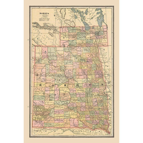 Dakota, United States - Cram 1888 Gold Ornate Wood Framed Art Print with Double Matting by Cram