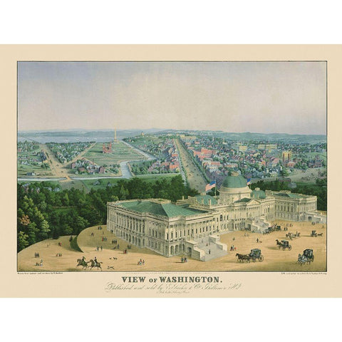Washington DC - Sachse 1852 Gold Ornate Wood Framed Art Print with Double Matting by Sachse