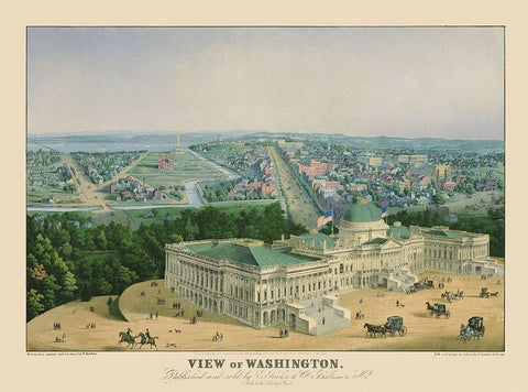 Washington DC - Sachse 1852 Black Ornate Wood Framed Art Print with Double Matting by Sachse
