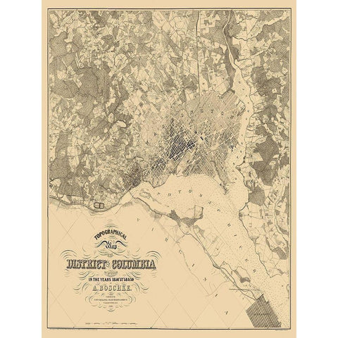 Washington DC Maryland - Boschke 1861 Black Modern Wood Framed Art Print with Double Matting by Boschke