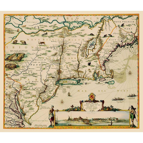 US East Coast, Chesapeake Bay to Maine 1685 White Modern Wood Framed Art Print by Danckerts