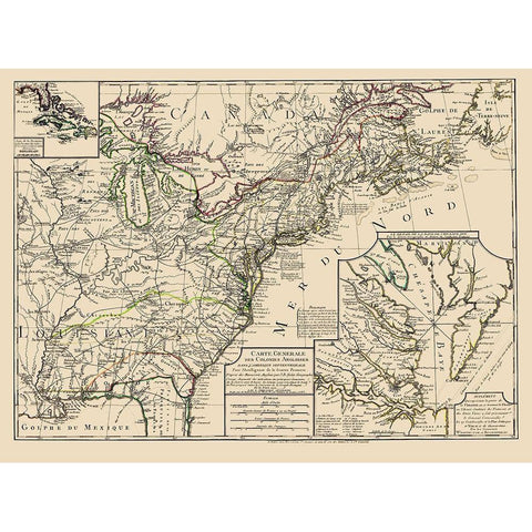 US East of Mississippi River - Phelippeaux 1783 Black Modern Wood Framed Art Print by Phelippeaux