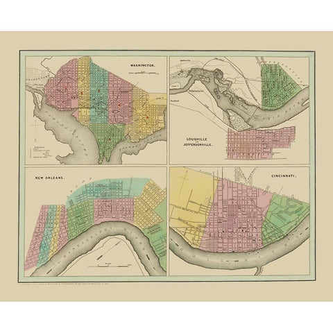 Washington, Louisville,  New Orleans Gold Ornate Wood Framed Art Print with Double Matting by Bradford