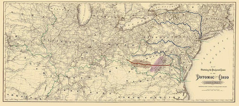 Potomac and Ohio Railway Projected Route 1874 White Modern Wood Framed Art Print with Double Matting by Colton