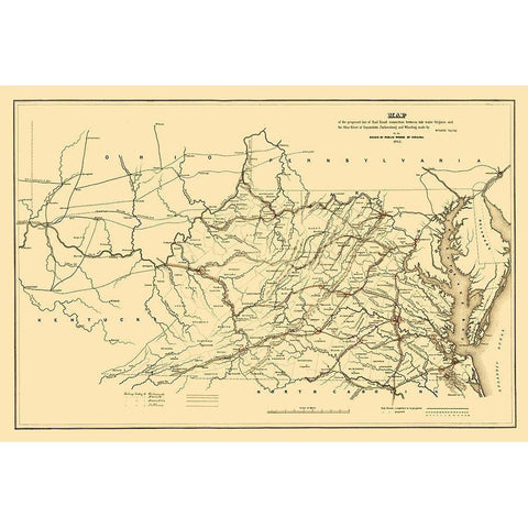 Tide Water Virginia to Ohio River Proposed 1852 White Modern Wood Framed Art Print by Vaisz