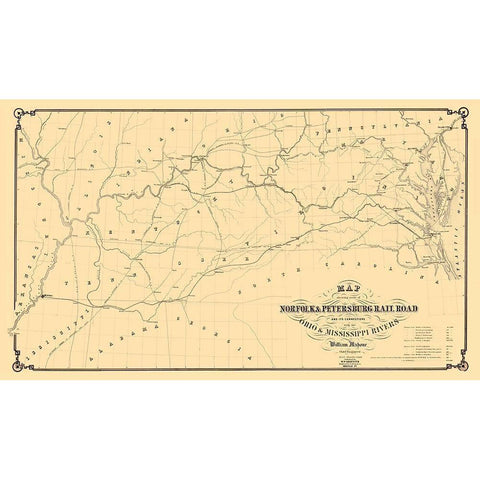 Norfolk and Petersburg Railroad - Griffith 1858 Black Modern Wood Framed Art Print with Double Matting by Griffith