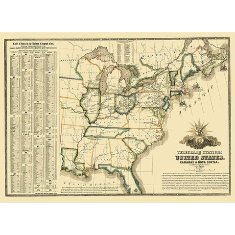 United States Telegraph Stations - Barr 1853 Black Modern Wood Framed Art Print by Barr