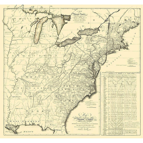 United States Eastern - Bradley 1796 Black Modern Wood Framed Art Print with Double Matting by Bradley