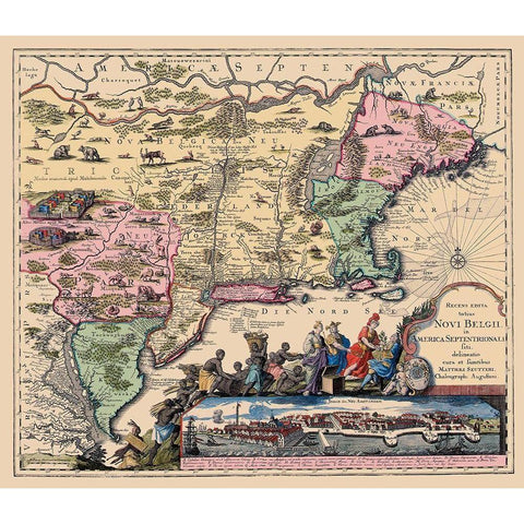 America Septentrionali - 1751 Gold Ornate Wood Framed Art Print with Double Matting by Unknown