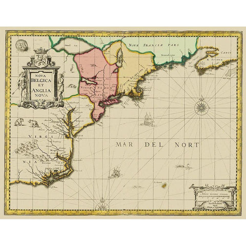 New England to Virginia, Nova Belgica - Valk 1636 Black Modern Wood Framed Art Print by Valk