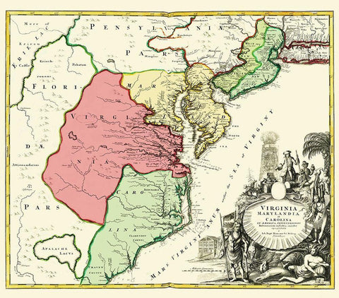 America Septentrionali - Homann 1740 Black Ornate Wood Framed Art Print with Double Matting by Homann