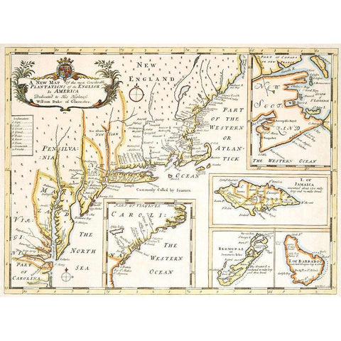 Plantations of the English in America 1700 White Modern Wood Framed Art Print by Unknown